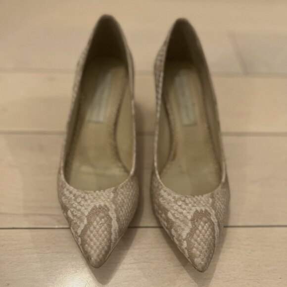 Stella McCartney Fabric Snakeskin Print Kitten Heels | Cream & Beige - Picture 2 of 4